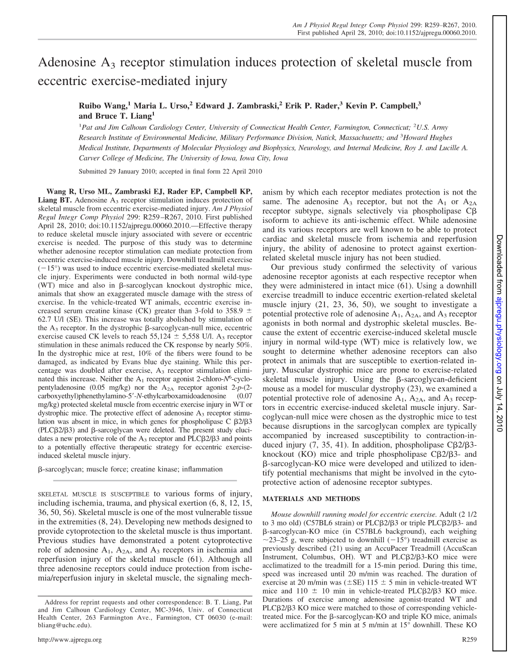 Adenosine A3 Receptor Stimulation Induces Protection of Skeletal Muscle from Eccentric Exercise-Mediated Injury