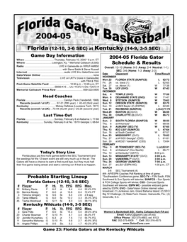 2004-05 Florida Gator Schedule & Results
