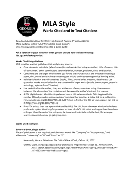 MLA Style Works Cited and In-Text Citations