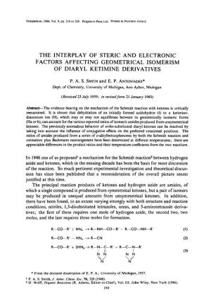 The Interplay of Steric and Electronic Factors Affecting Geometrical Isomerism of Dtaryl Ket~M~Ne Derivatives