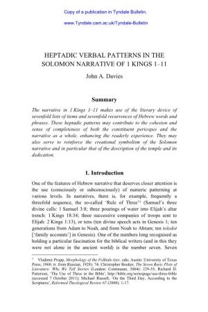 HEPTADIC VERBAL PATTERNS in the SOLOMON NARRATIVE of 1 KINGS 1–11 John A