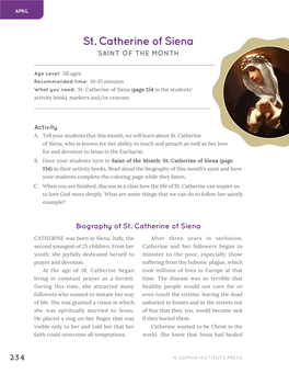 St. Catherine of Siena SAINT of the MONTH