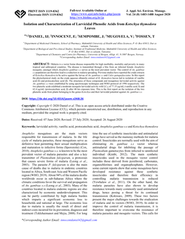 Isolation and Characterization of Larvicidal Phenolic Acids from Kotschya Thymodora Leaves