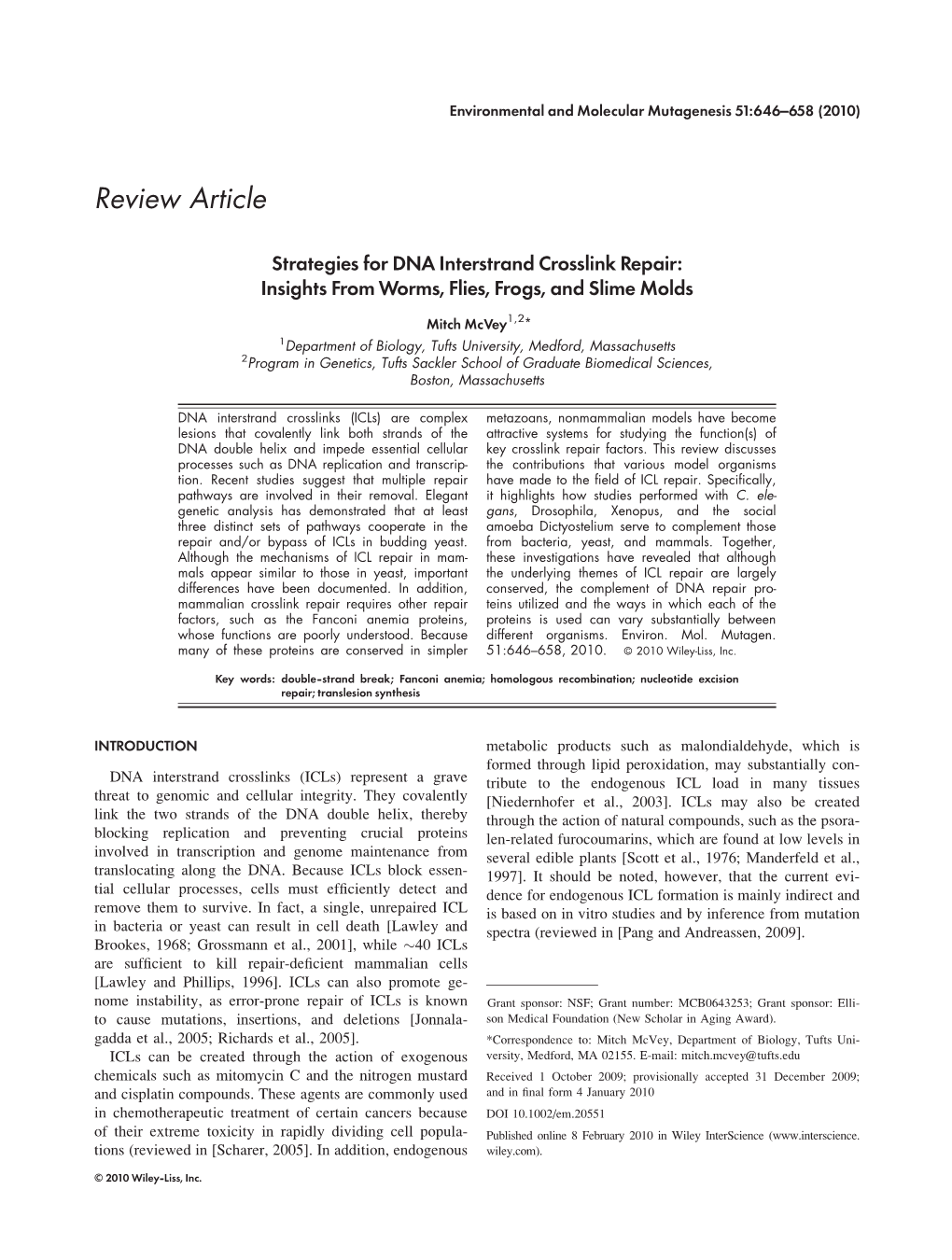 Strategies for DNA Interstrand Crosslink Repair: Insights from Worms, Flies, Frogs, and Slime Molds