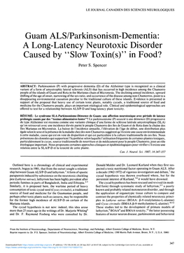 Guam ALS/Parkinsonism-Dementia: a Long-Latency Neurotoxic Disorder Caused by "Slow Toxin(S)" in Food? Peter S