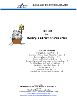 Tool Kit for Building a Library Friends Group