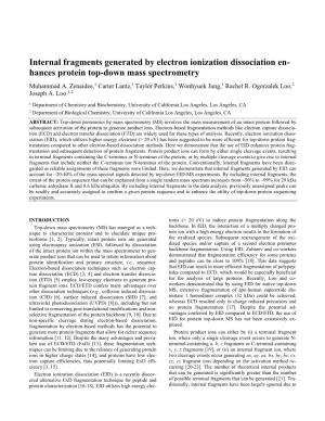 Internal Fragments Generated by Electron Ionization Dissociation En- Hances Protein Top-Down Mass Spectrometry Muhammad A