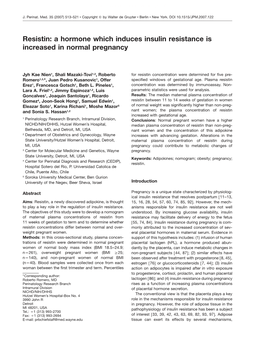 A Hormone Which Induces Insulin Resistance Is Increased in Normal Pregnancy