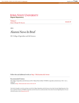 Alumni News in Brief ISU College of Agriculture and Life Sciences