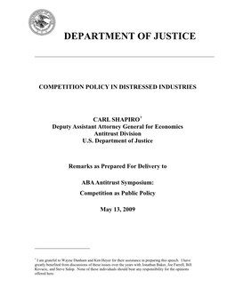 Competition Policy in Distressed Industries