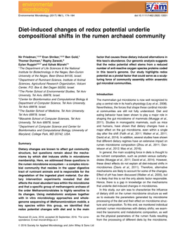 Diet-Induced Changes of Redox Potential Underlie Compositional Shifts in the Rumen Archaeal Community