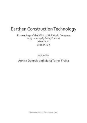 Earthen Construction Technology Proceedings of the XVIII UISPP World Congress (4-9 June 2018, Paris, France) Volume 11 Session IV-5
