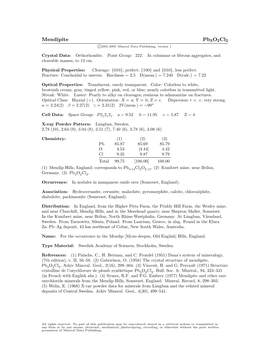 Mendipite Pb3o2cl2 C 2001-2005 Mineral Data Publishing, Version 1