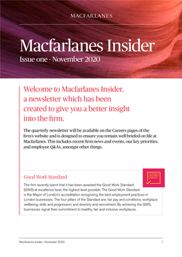 Macfarlanes Insider Issue One - November 2020