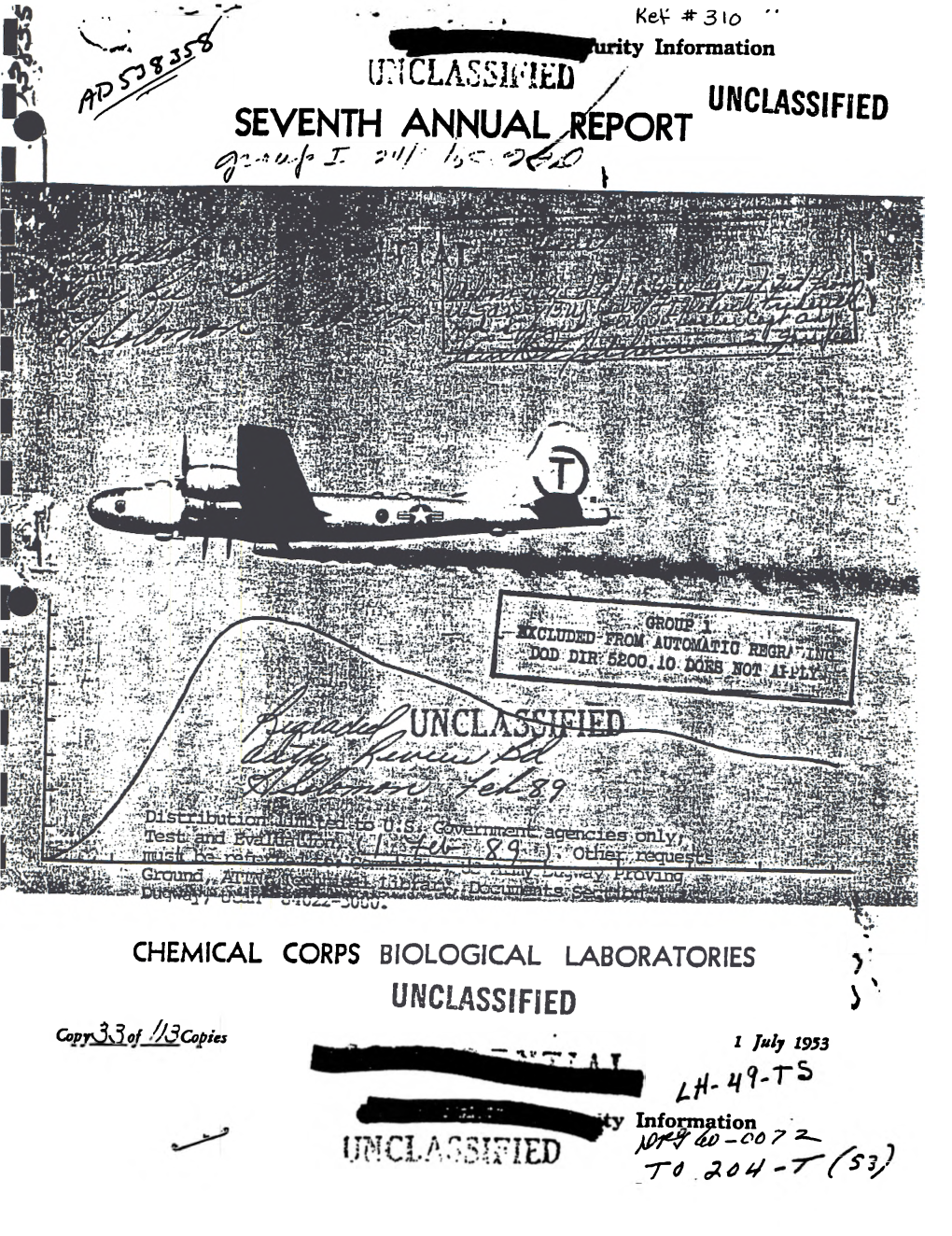CHEMICAL CORPS BIOLOGICAL LABORATORIES , UNCLASSIFIED I ' Copr3 \% / O Scc^Ies 1 Ju Ly 1933