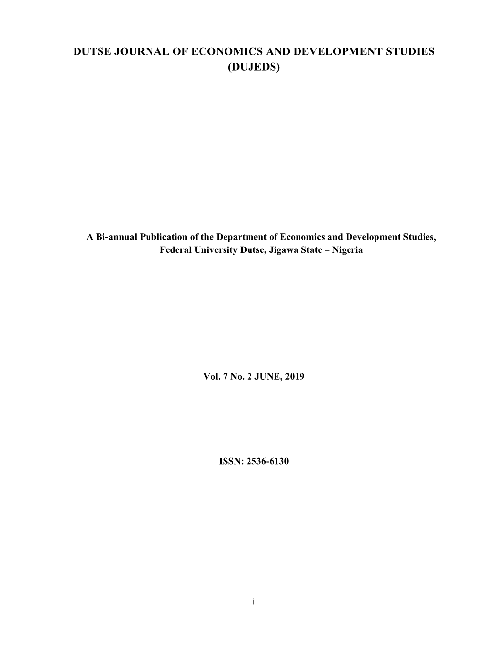 Dutse Journal of Economics and Development Studies (Dujeds)