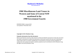 1900 Miscellaneous Land Tenure in Western and Some of Central NSW Mentioned in the 1900 Government Gazette