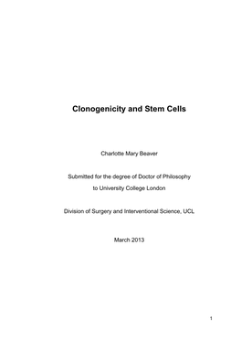 Clonogenicity and Stem Cells