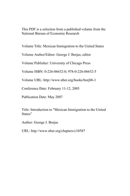Introduction to "Mexican Immigration to the United States"