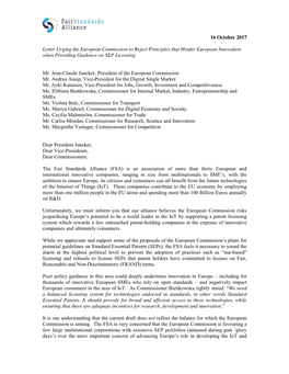 16 October 2017 Letter Urging the European Commission to Reject