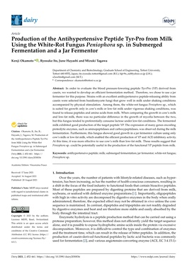 Production of the Antihypertensive Peptide Tyr-Pro from Milk Using the White-Rot Fungus Peniophora Sp