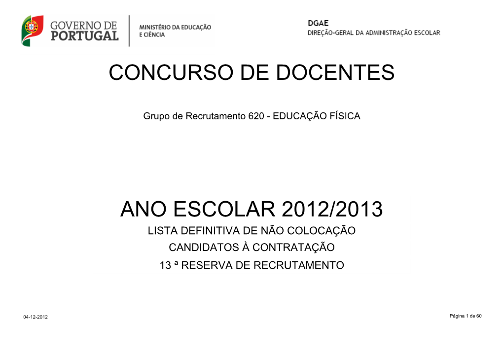 Concurso De Docentes Ano Escolar 2012/2013