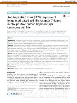 Response of Imiquimod Based Toll Like Receptor 7 Ligand in Hbv-Positive Human Hepatocelluar Carcino