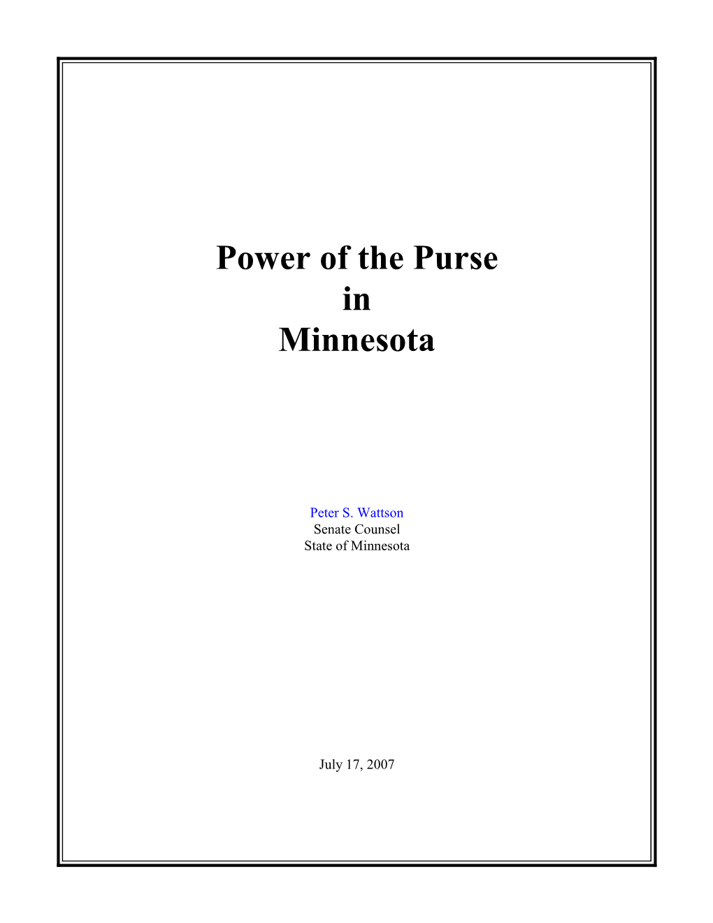 Power of the Purse in Minnesota