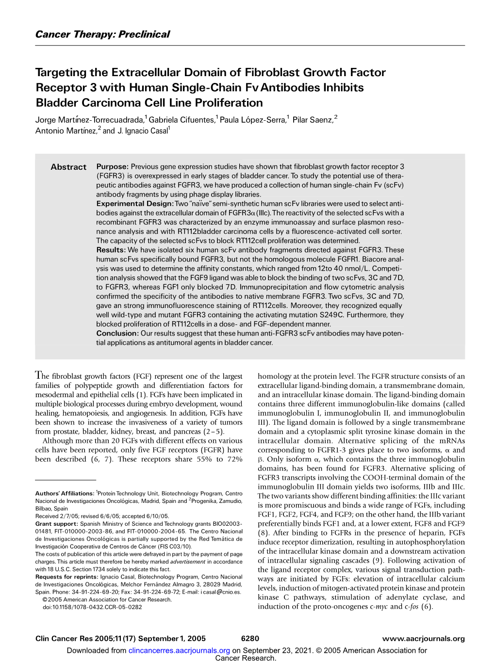 Targeting the Extracellular Domain of Fibroblast Growth Factor Receptor 3 with Human Single-Chain Fv Antibodies Inhibits Bladder Carcinoma Cell Line Proliferation