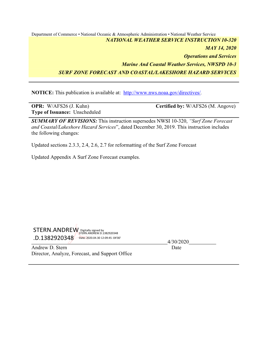 10-320 Surf Zone Forecast and Coastal/Lakeshore Hazard Services