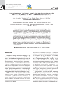 Study of Reactions of Two Mannich Bases Derived of 4’-Hydroxychalcones with Glutathione by RP‑TLC, RP‑HPLC and RP‑HPLC‑ESI‑MS Analysis