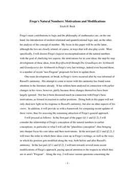 Frege's Natural Numbers: Motivations and Modifications Erich H