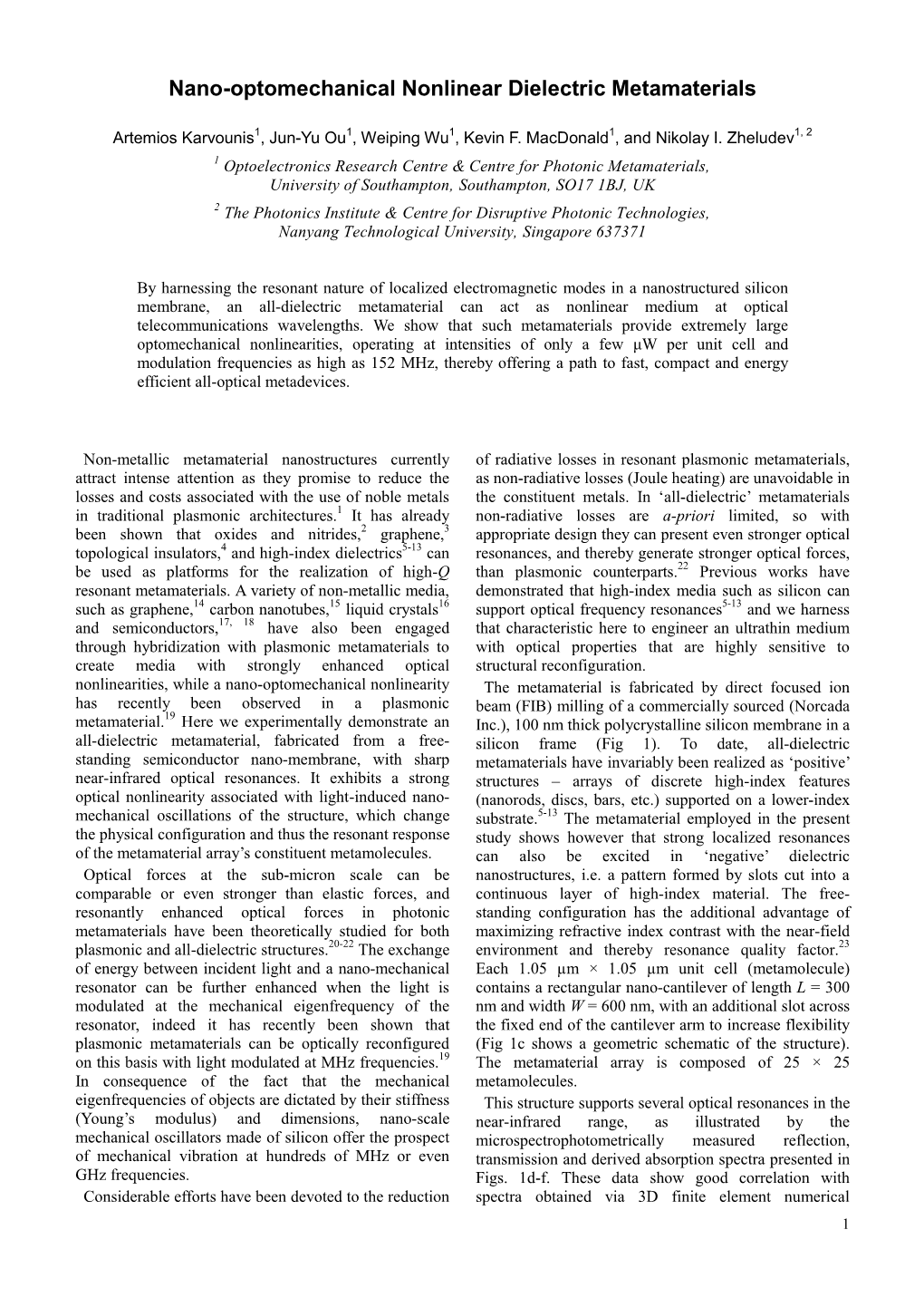 Nano-Optomechanical Nonlinear Dielectric Metamaterials