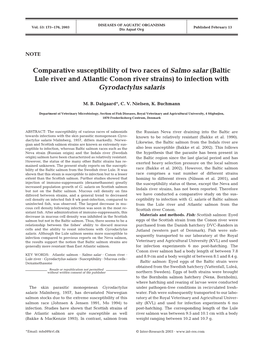 Comparative Susceptibility of Two Races of Salmo Salar (Baltic Lule River and Atlantic Conon River Strains) to Infection with Gyrodactylus Salaris