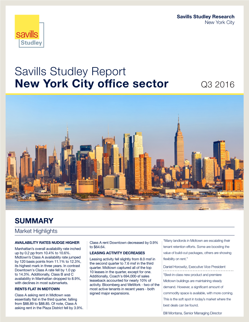 Savills Studley Report New York City Office Sector Q3 2016