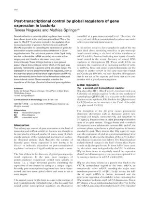 Post-Transcriptional Control by Global Regulators of Gene Expression in Bacteria Teresa Nogueira and Mathias Springer*