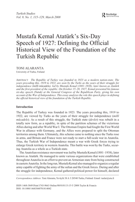 Mustafa Kemal Atatürk's Six-Day Speech of 1927: Defining The