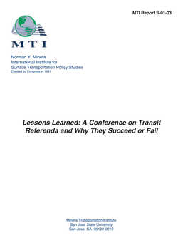 A Conference on Transit Referenda and Why They Succeed Or Fail