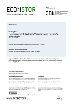 Unemployment: Walras's Voluntary and Keynes's Involuntary