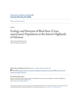 Ecology and Structure of Black Bear (Ursus Americanus