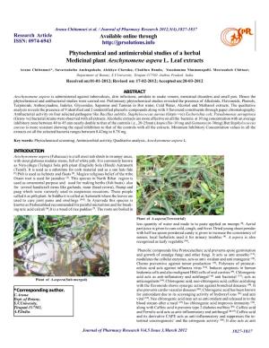 Phytochemical and Antimicrobial Studies of a Herbal Medicinal Plant Aeschynomene Aspera L