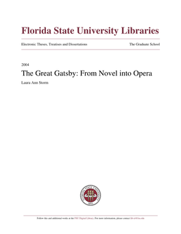 The Great Gatsby: from Novel Into Opera Laura Ann Storm