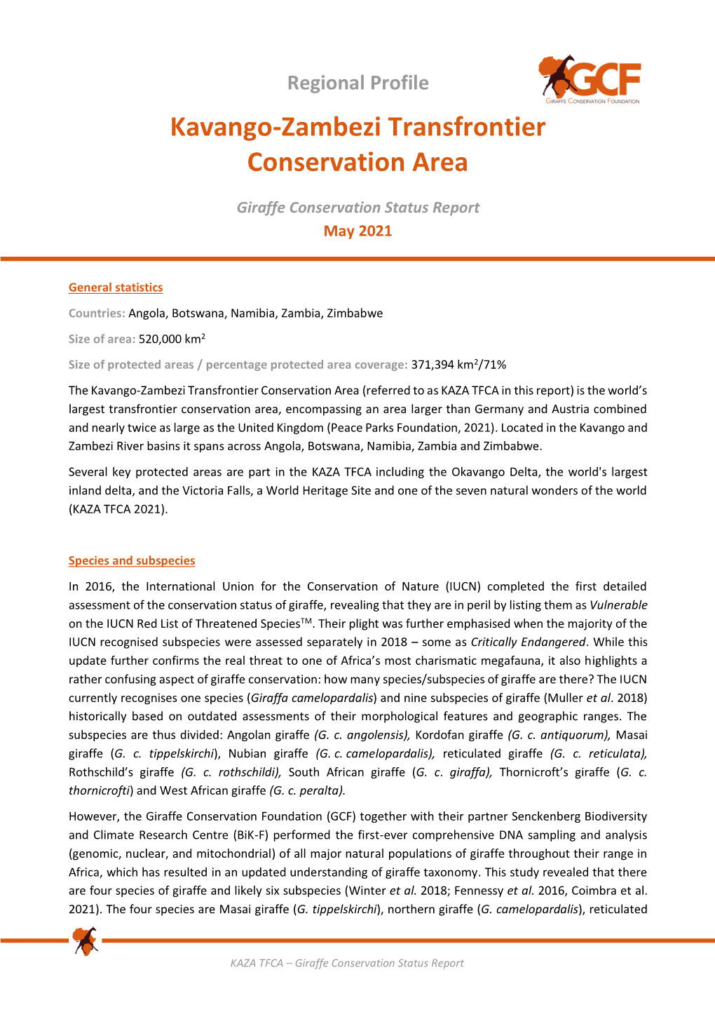 Regional Profile KAZA TFCA – Giraffe