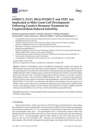 DMRTC2, PAX7, BRACHYURY/T and TERT Are Implicated in Male Germ Cell Development Following Curative Hormone Treatment for Cryptorchidism-Induced Infertility