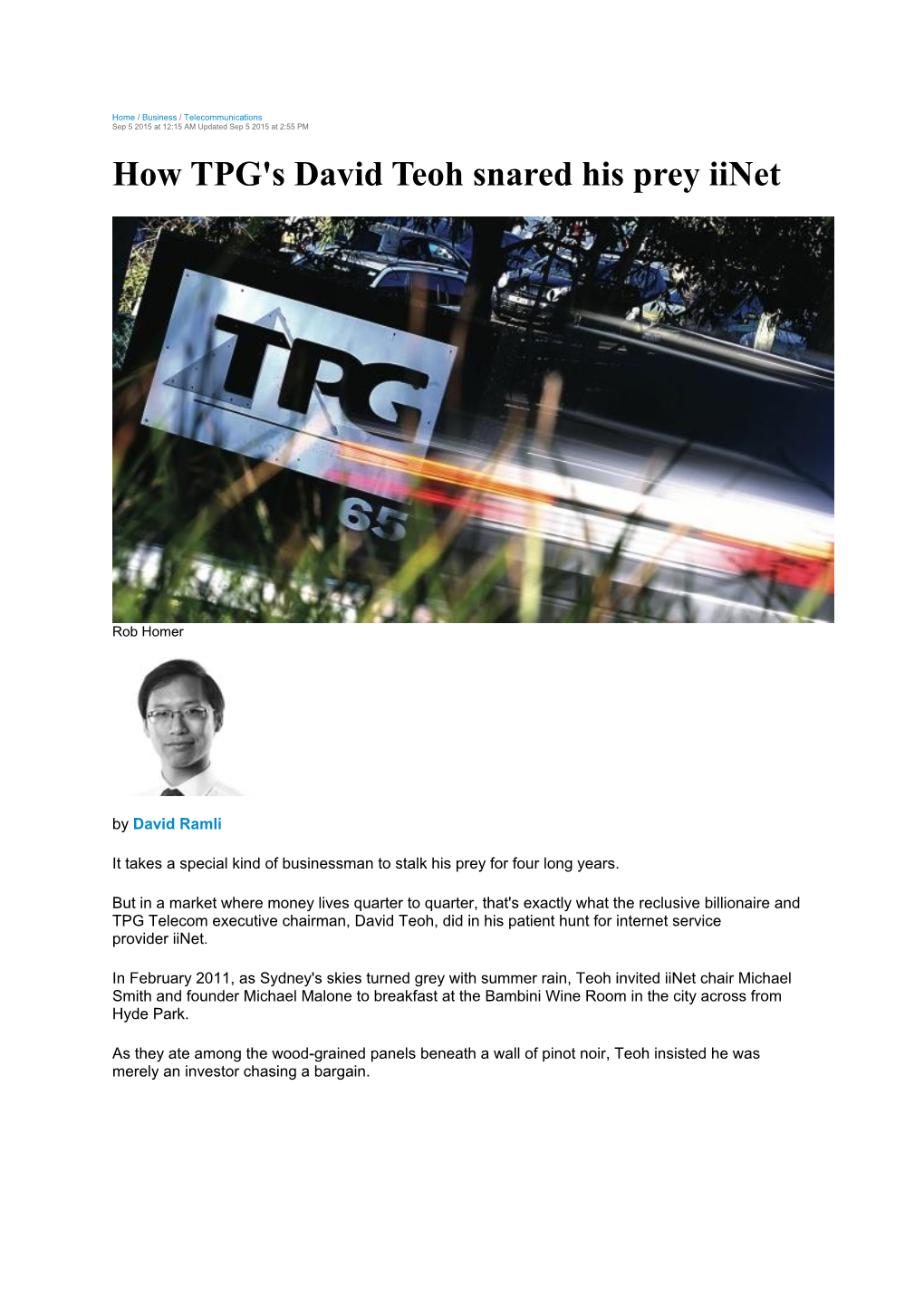 How TPG's David Teoh Snared His Prey Iinet