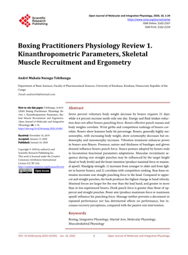 Boxing Practitioners Physiology Review 1. Kinanthropometric Parameters, Skeletal Muscle Recruitment and Ergometry