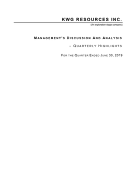 KWG RESOURCES INC. (An Exploration Stage Company)