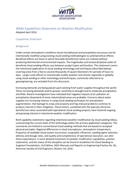 WMA Capabilities Statement on Weather Modification Adopted April 2016