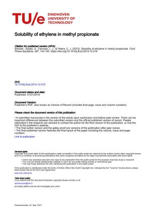 Solubility of Ethylene in Methyl Propionate