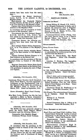 THE LONBON GAZETTE, 19 DECEMBER, 1913. Motions Have Been Made from the Same War Office, Date:— 19Th December, 1913